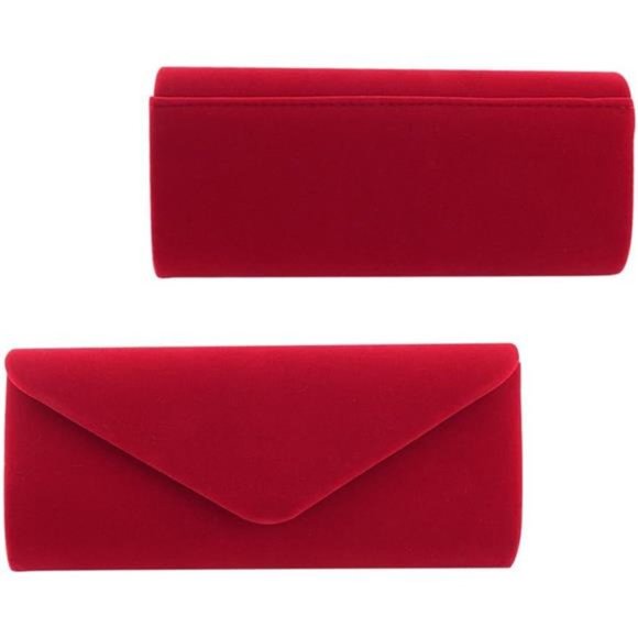 Women Evening Bag Clutch Purse, Red Handbag for Wedding Cocktail Party Velvet - Picture 2 of 5